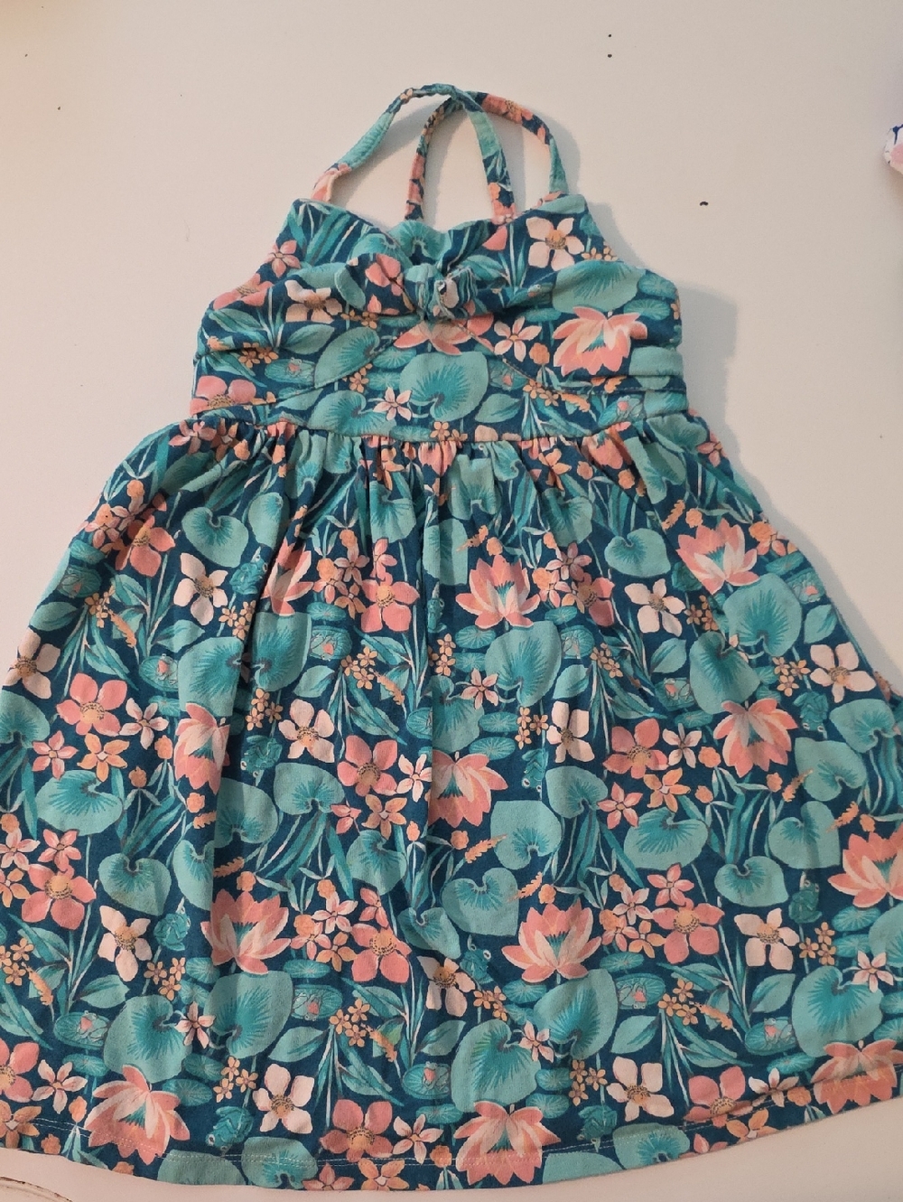 Tommy Bahama Teal Floral Halter Dress with Pink Flowers